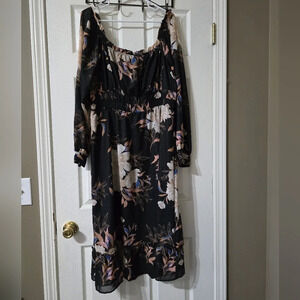 Winslow Puff Shoulder Square Ruffled Neckline Flowy Maxi Dress, Plus Sz 1X, EUC!